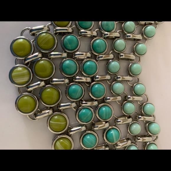 Lia Sophia Three Tier Peridot Green Blue Balls Circle Drop Necklace - Picture 3 of 5